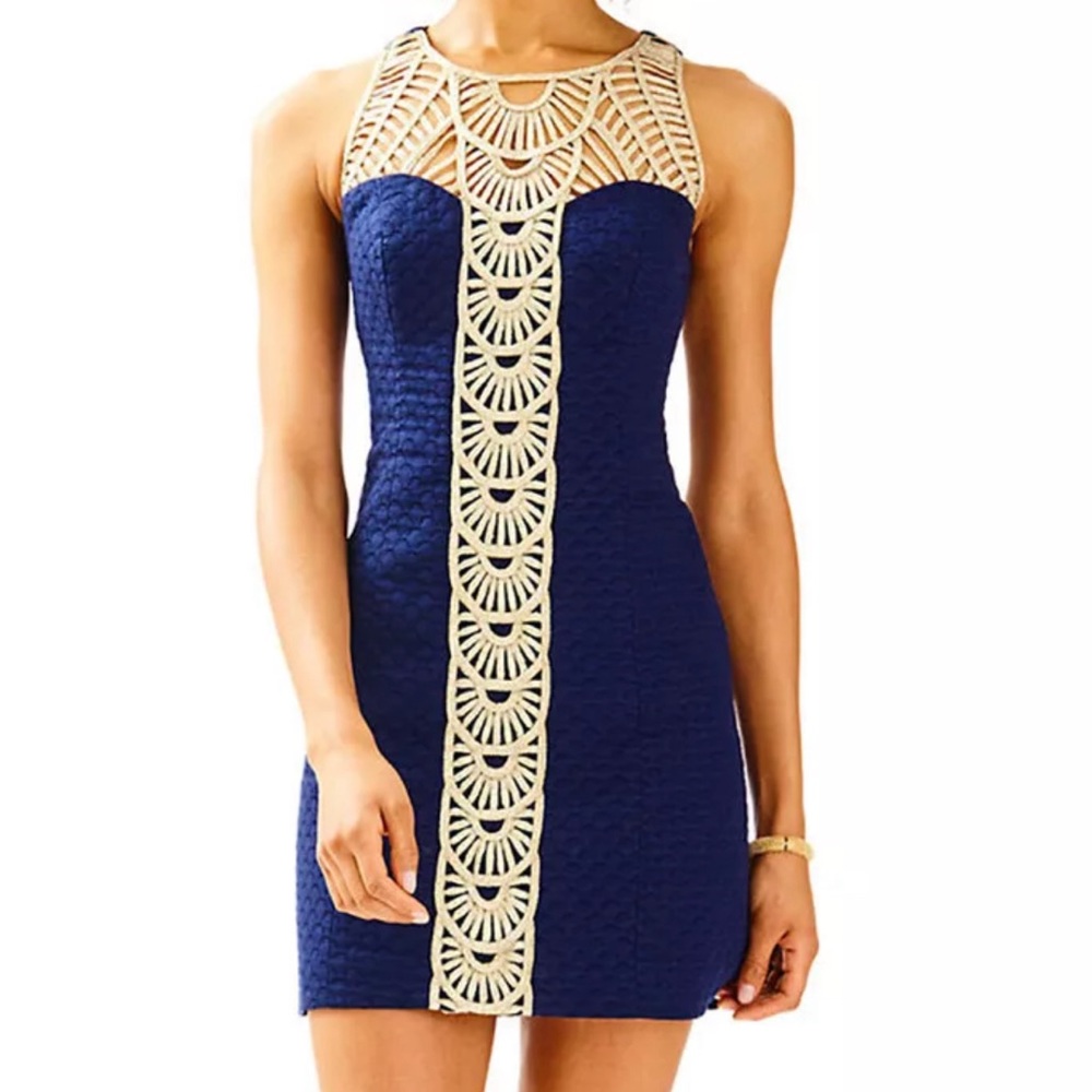Lilly Pulitzer NWT Tana Shift Dress True Navy w/ Gold Soutache Size 8 MSRP $228